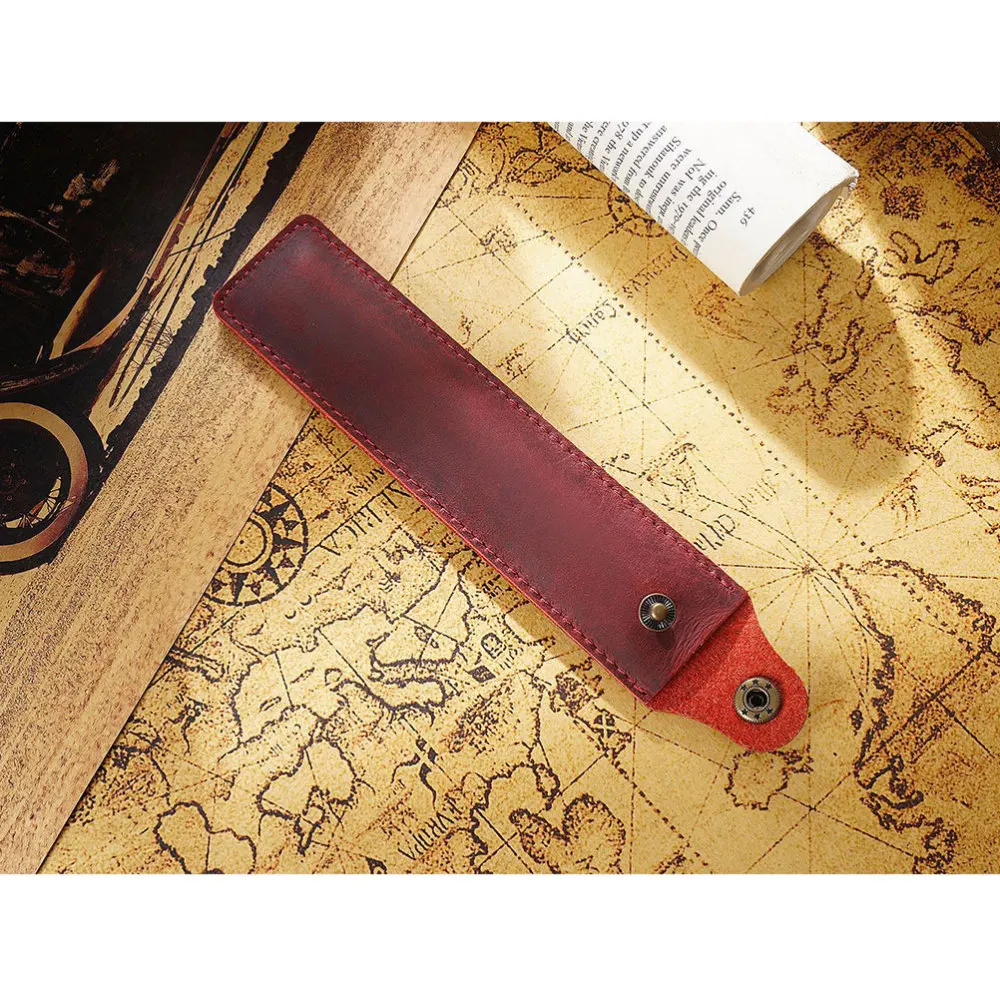 

Genuine Leather Pen Pouch Holder Single Pencil Bag Pen Case with Snap Button for Rollerball Fountain Ballpoint Pen (Black