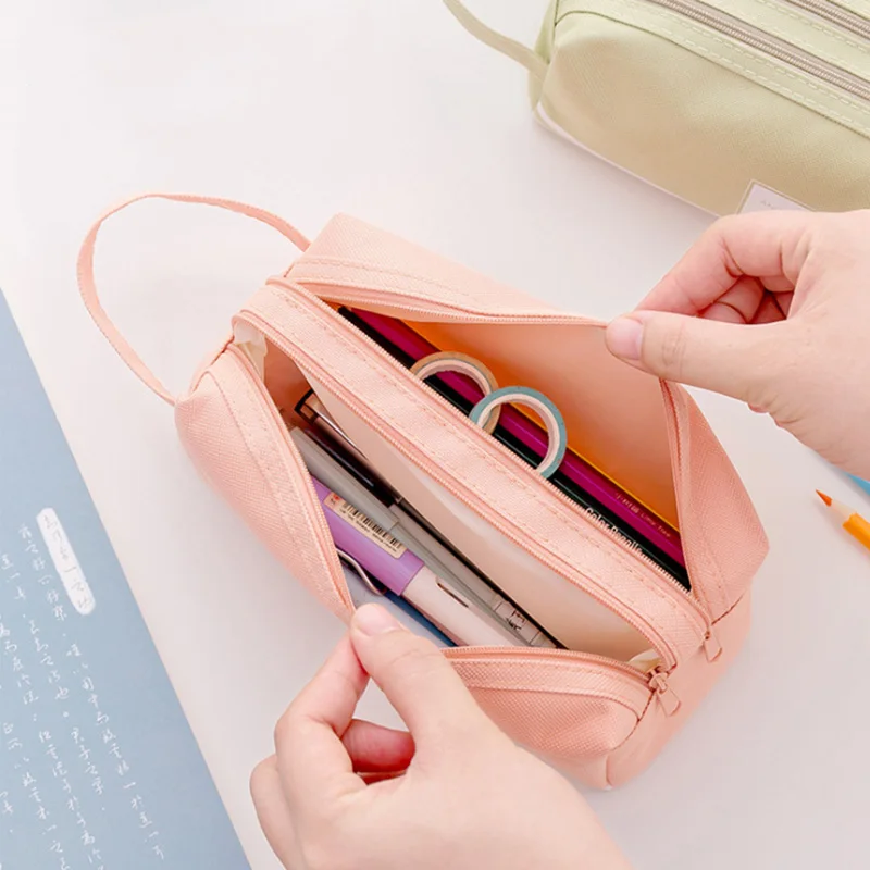 Large-capacity canvas Korea simple storage bag pencil cute creative student double-layer stationery box school supplies | Канцтовары для