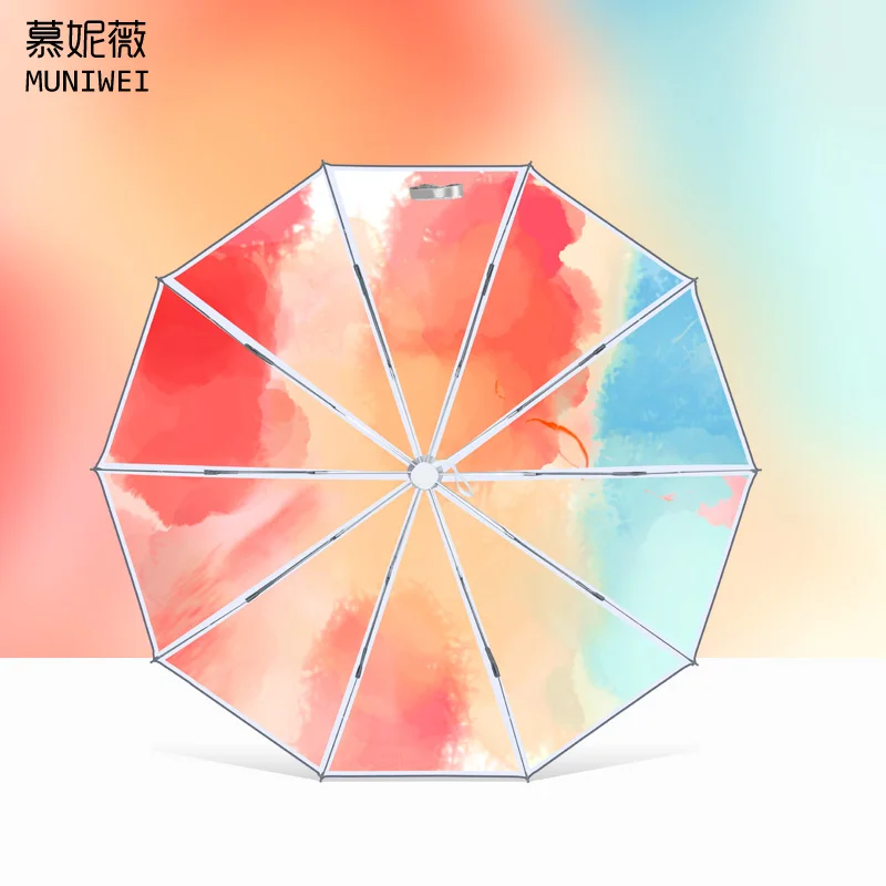 Маленький женский зонт с защитой от ветра двухслойный высокого качества мини