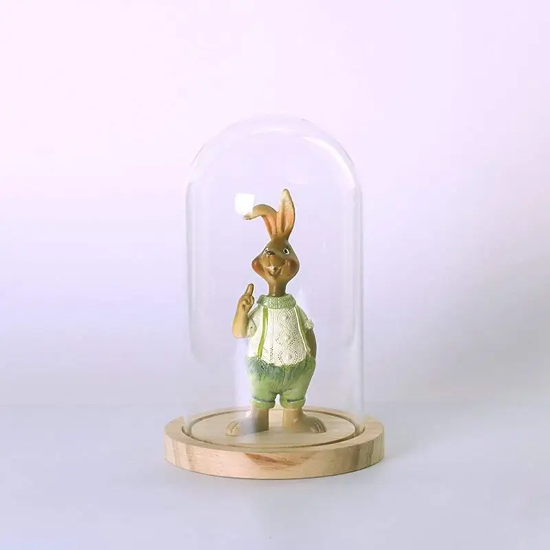 Transparent glass bell suction jars with wooden floor for flowers plants gift L | Дом и сад