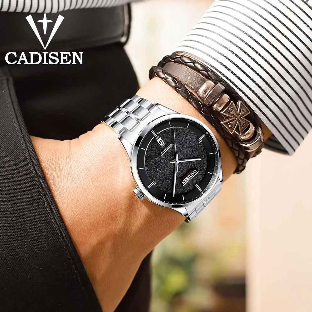 CADISEN, бренд, часы для мужчин, дата, автоматические, самозаводные, нержавеющая сталь, 5 АТМ, водонепроницаемые, для деловых мужчин, наручные часы, часы