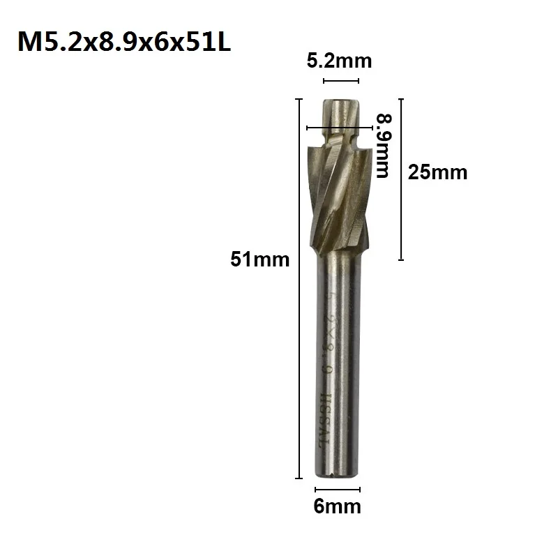 M5.2x8.9x6x51 XCAN 1 шт. 4 Флейта HSS Цековка торцевой фрезы M3.2-M16.5 пилота долбежный инструмент фреза для дерева/металла сверления Зенковка - Длина режущей кромки: M5.2x8.9x6x51
