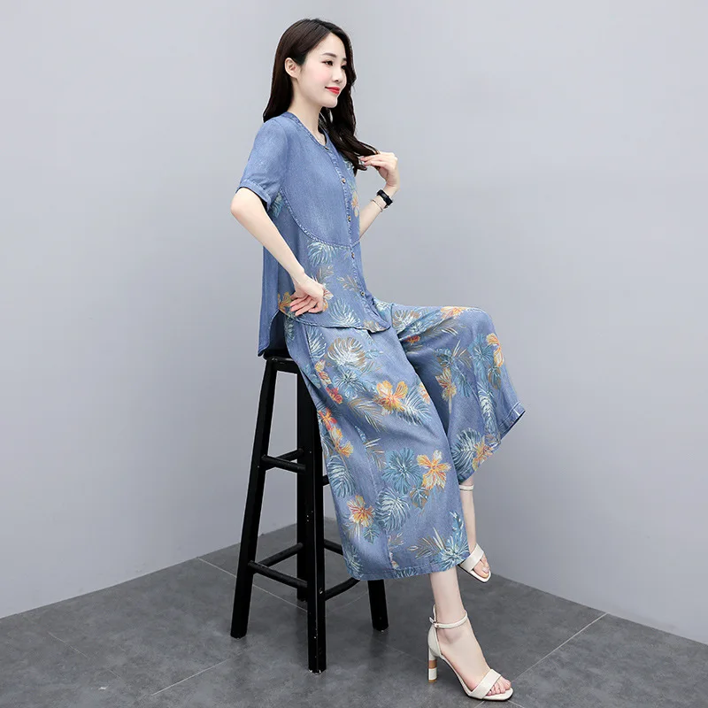 Костюм женский с принтом Tencel модный ковбойский комплект повседневный топ и