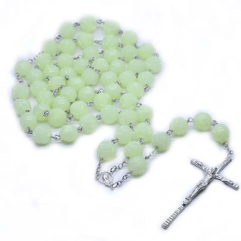 

Religious cross pendant wall decoration necklace 20mm luminous rosary beads for both men and women can be used for prayer
