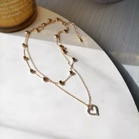 romantic heart shaped pendant double neckchain necklace simple gold plated womens necklace clavicle chain fashion jewelry