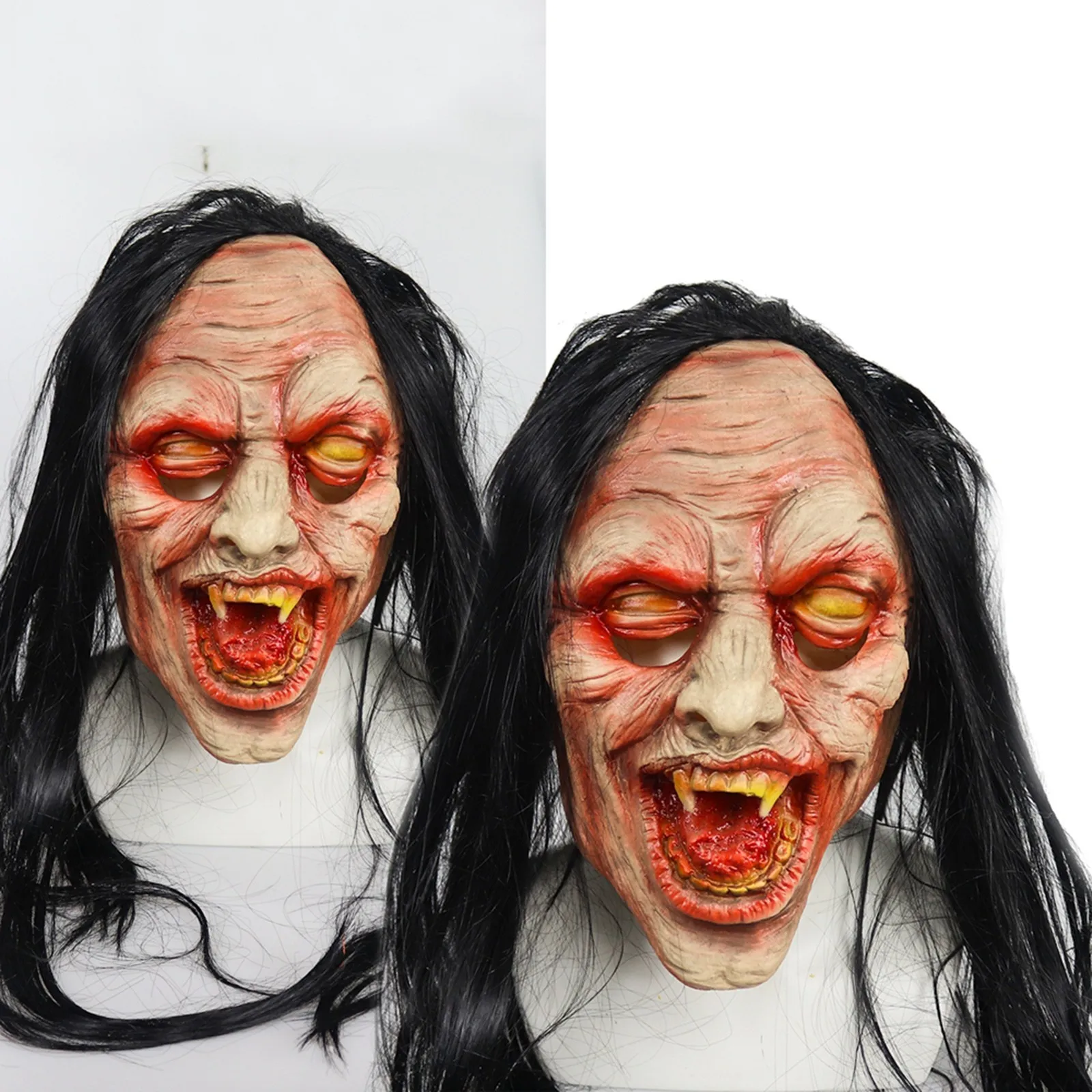 

Halloween Horror Bloody Rotten Face Mask Black Long Hair Latex Headgear Scary Mask Horror headgear Scary cosplay Party Costume
