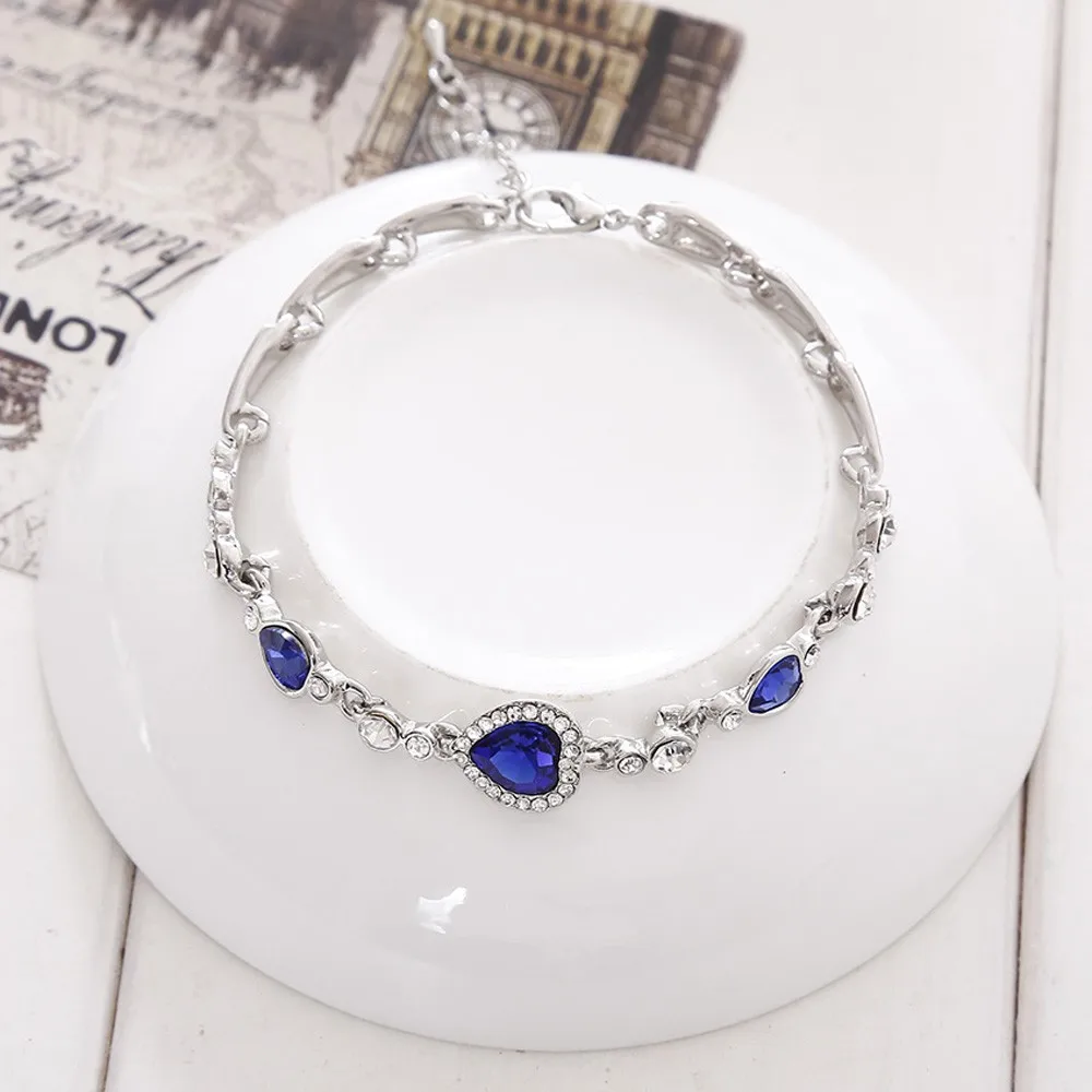 

Bracelets For Women 2021 Gift Ocean Blue Crystal Rhinestone Heart Bangle Bracelet S1