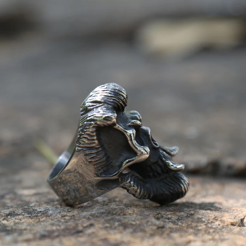 

Vintage Men's Bearded Mustache Gentleman Skull Rings Heavy 316L Stainless Steel Punk Motorcycle Biker Jewelry Size 7-15
