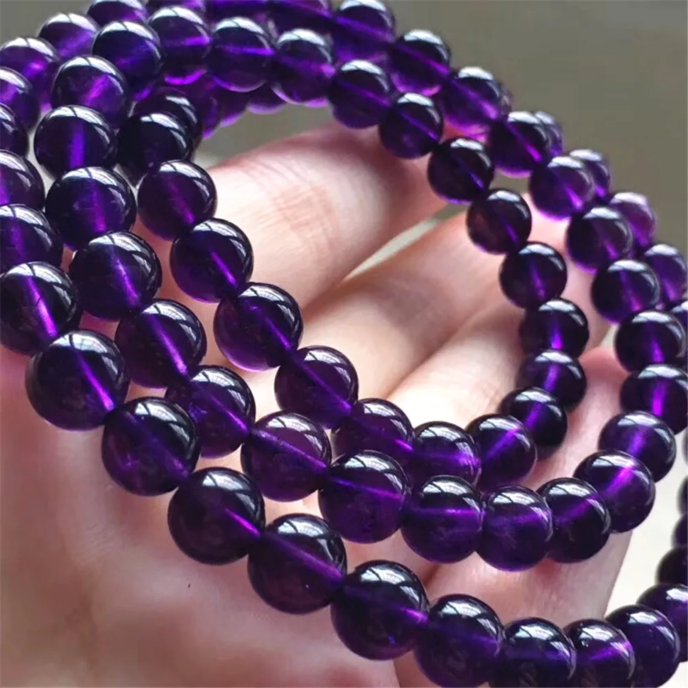 

7mm Top Natural Purple Amethyst Beads Bracelet Jewelry For Women Lady Men Clear Crystal Gemstone Luck Round Quartz Stretch AAAAA