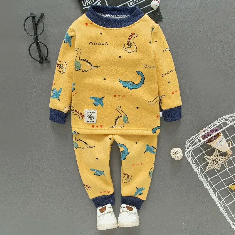8088 dino1 SAILEROAD/Детские пижамы для девочек; пижамный комплект с единорогом; детская пижама с динозавром; Теплая Бархатная домашняя одежда для детей; костюм; хлопковые пижамы - Цвет: 8088 dino1