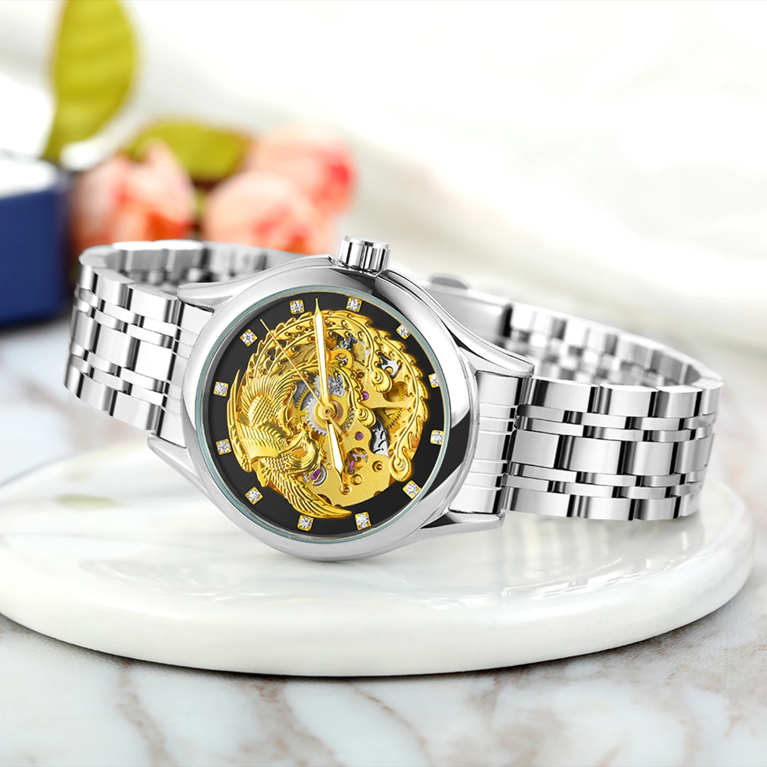 

Forsining Skeleton Automatic Watch For Women Wrist Hand Mechanical Smart Breitling Tourbillon Rolex Luxury Gold Ladies Pagani