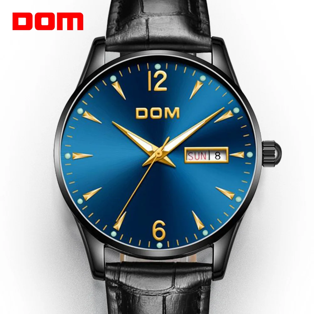 Мужские наручные часы DOM синие кварцевые из стали водонепроницаемые 2019|Кварцевые