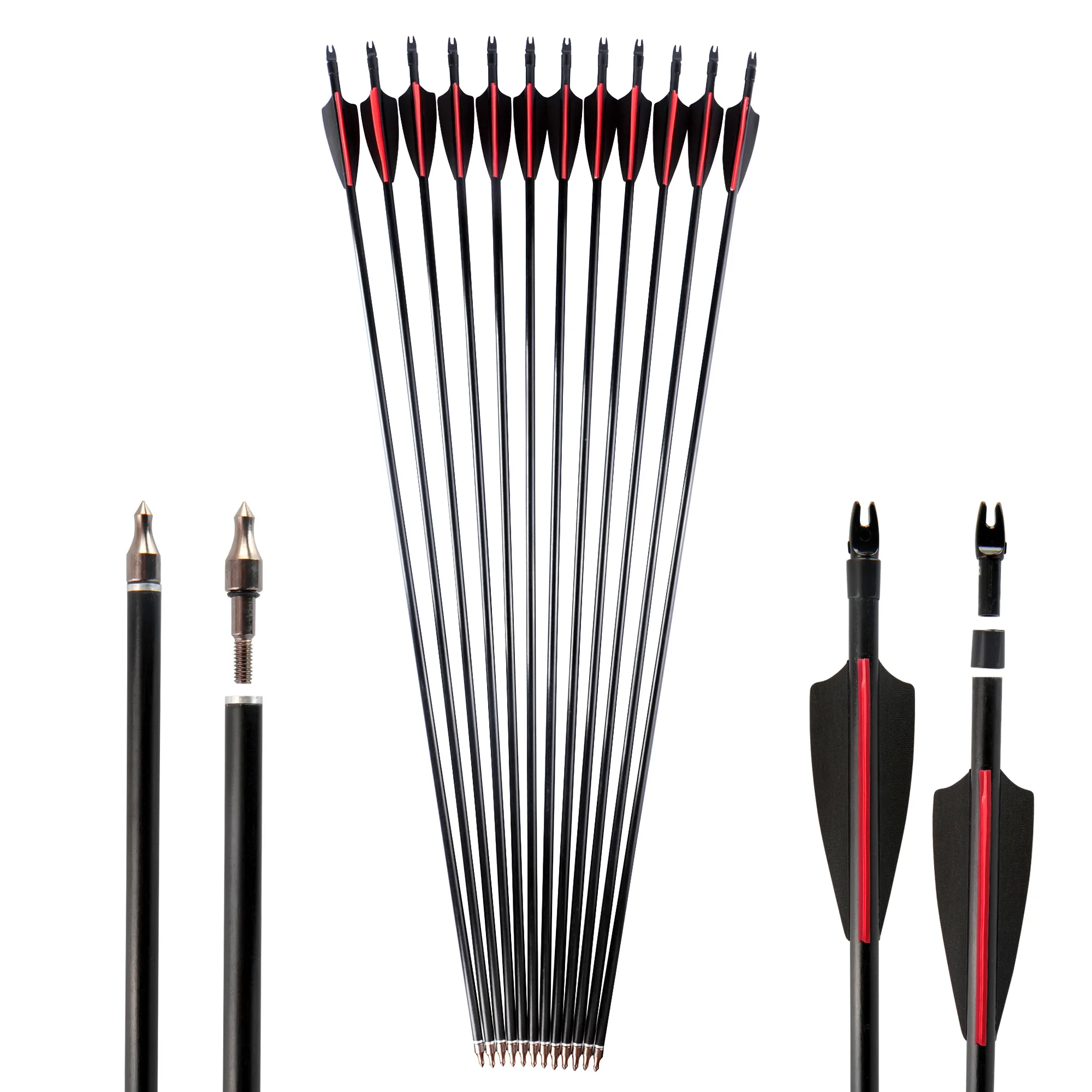 

30 Inch Fiberglass Arrows Spine 500 Diameter 8mm for 40-50lbs Recurve Bow Shooting Hunting Archery