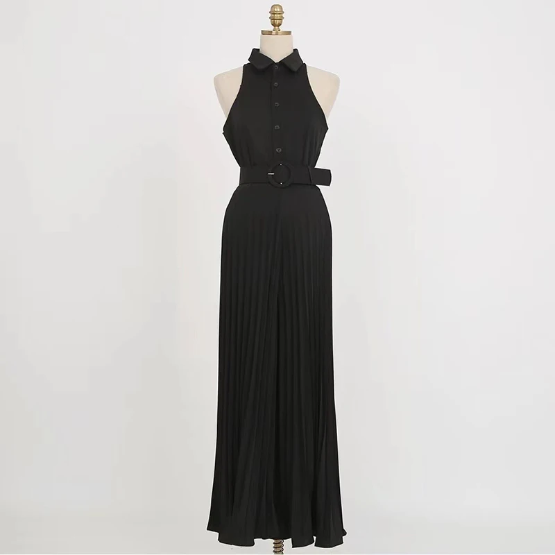 

ECRURANI Yellow Elegant Sexy Women's Jumpsuits Lapel Sleeveless High Waist Solid Casual Jumpsuit For Female 2021 Summer Clothing