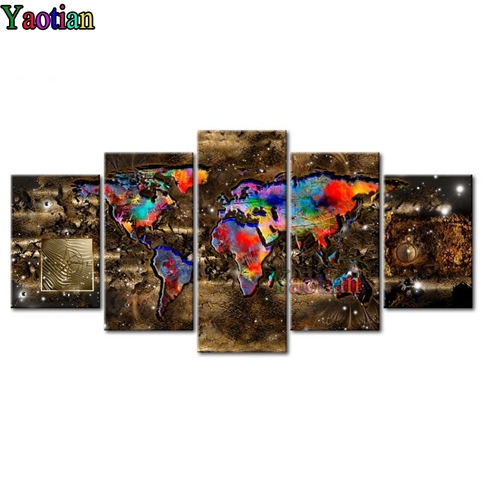 

5 Piece Diy Diamond Painting Abstract Color World Map Diamond Embroidery Mosaic Painting Full Square/Round 5D Home Decor