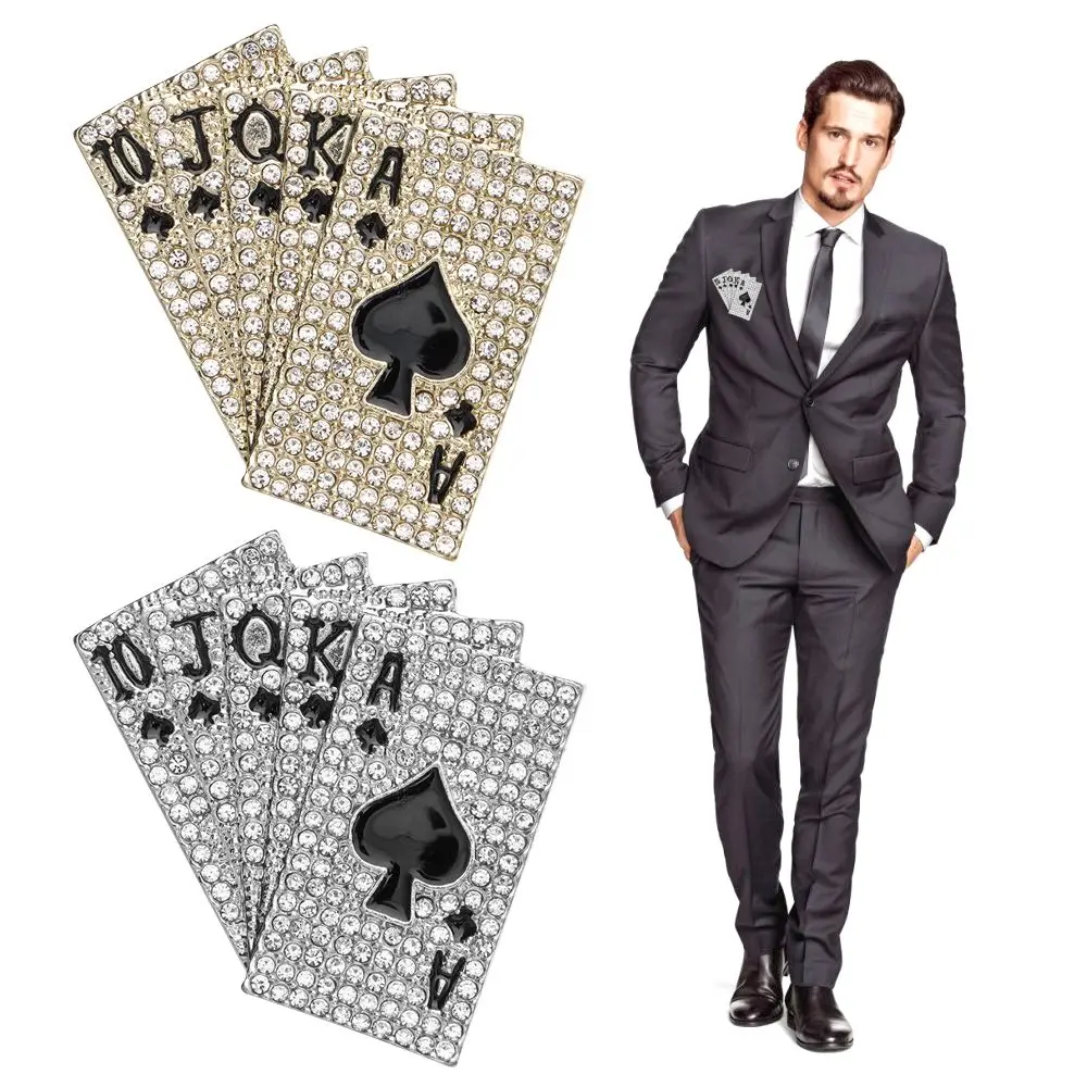 

Creative Hats Button Backpack Crystal Poker Brooch DIY Decoration Metal Badge Brooch Pin Poker Straight Flush Brooch