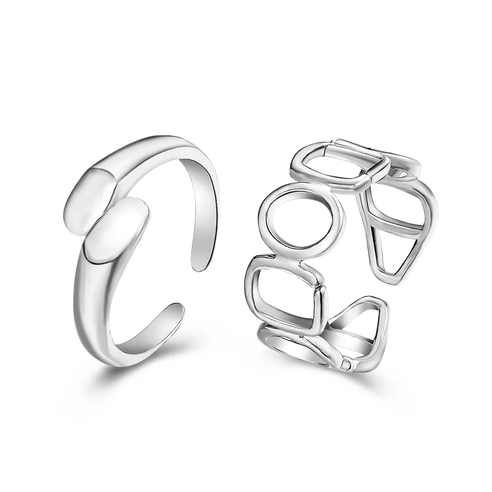 

Creative Chain Rings for Women Girls 2021 Newest Adjustable Open Finger Rings 2PCS Silver Geometric Jewerly Accessories Present