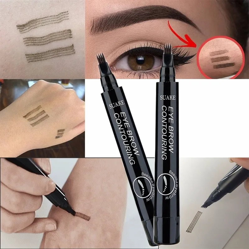 

ELECOOL 4 Head Eyebrow Pen Waterproof Fork Tip Eyebrow Pencil Long Lasting Professional Fine Sketch Liquid Eye Brow 4 Color Tool