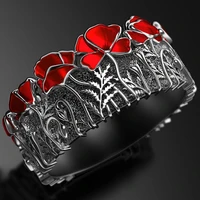 fashion womens red enamel flower ring romantic proposal engagement band anniversary birthday christmas gift size 6 10