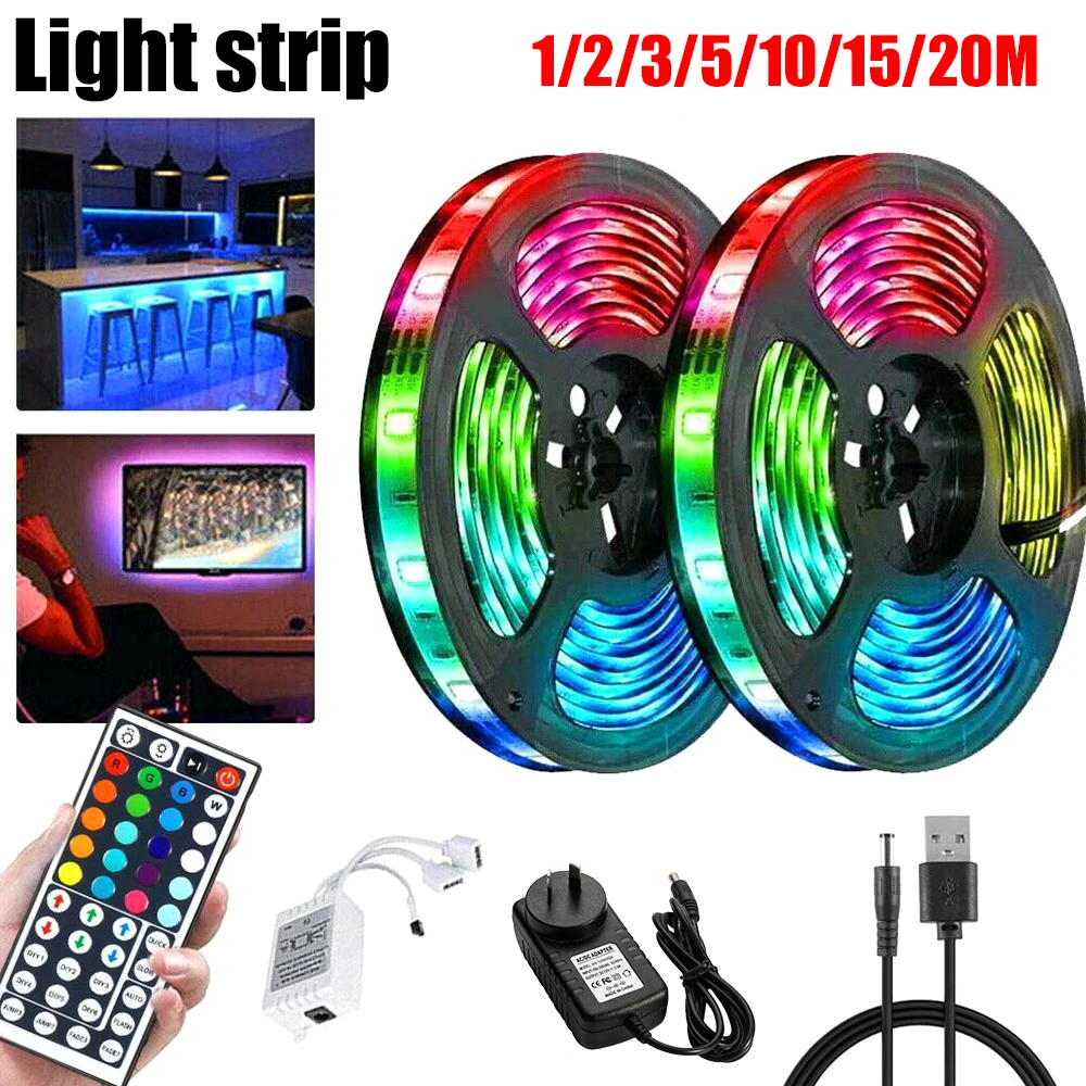 

20M USB Flexible LED Fairy Strip Lights 20M RGB 3528 SMD TV Backlight Ribbon RGB LED Light 10M Tape Diode DC 12V Remote Control