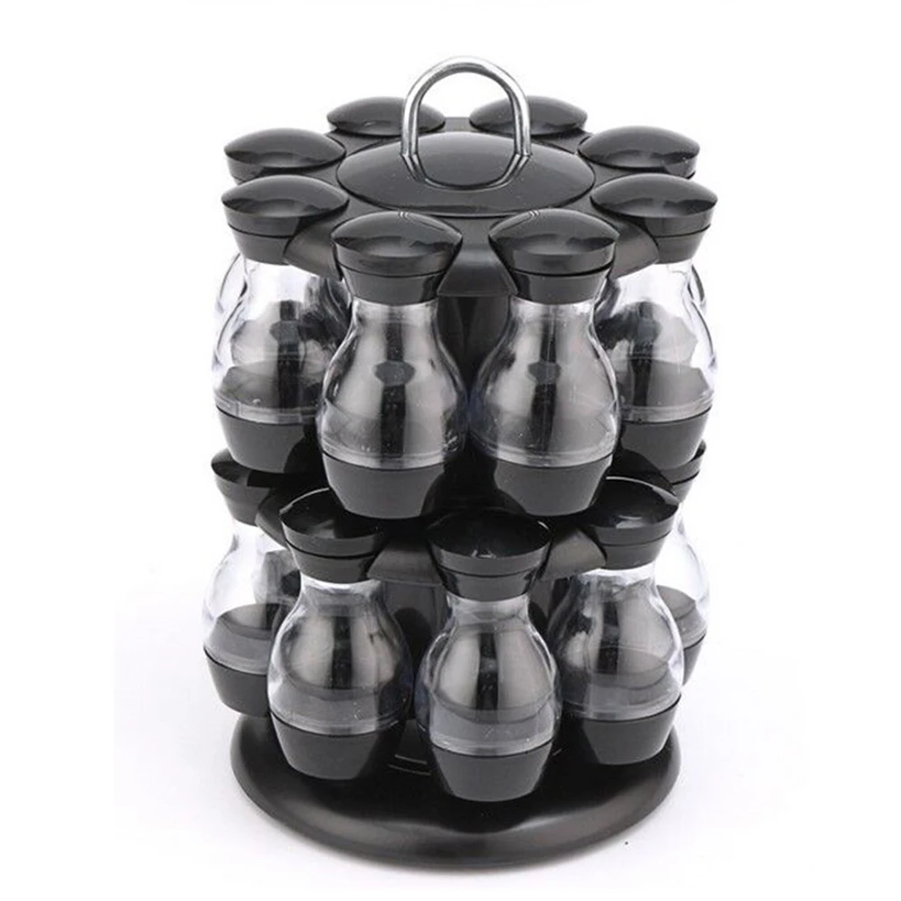 

Rotating Spice Rack with Spice Jars Condiment Seasoning Jars Set for Salt Pepper Chili Spray Bottles Kitchen Organizer