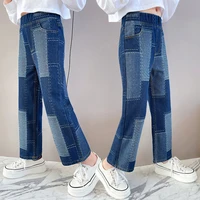 girls jeans pants 2021 fashion kids patch pattern denim jeans spring autumn high quality children casual baby wide leg trousers