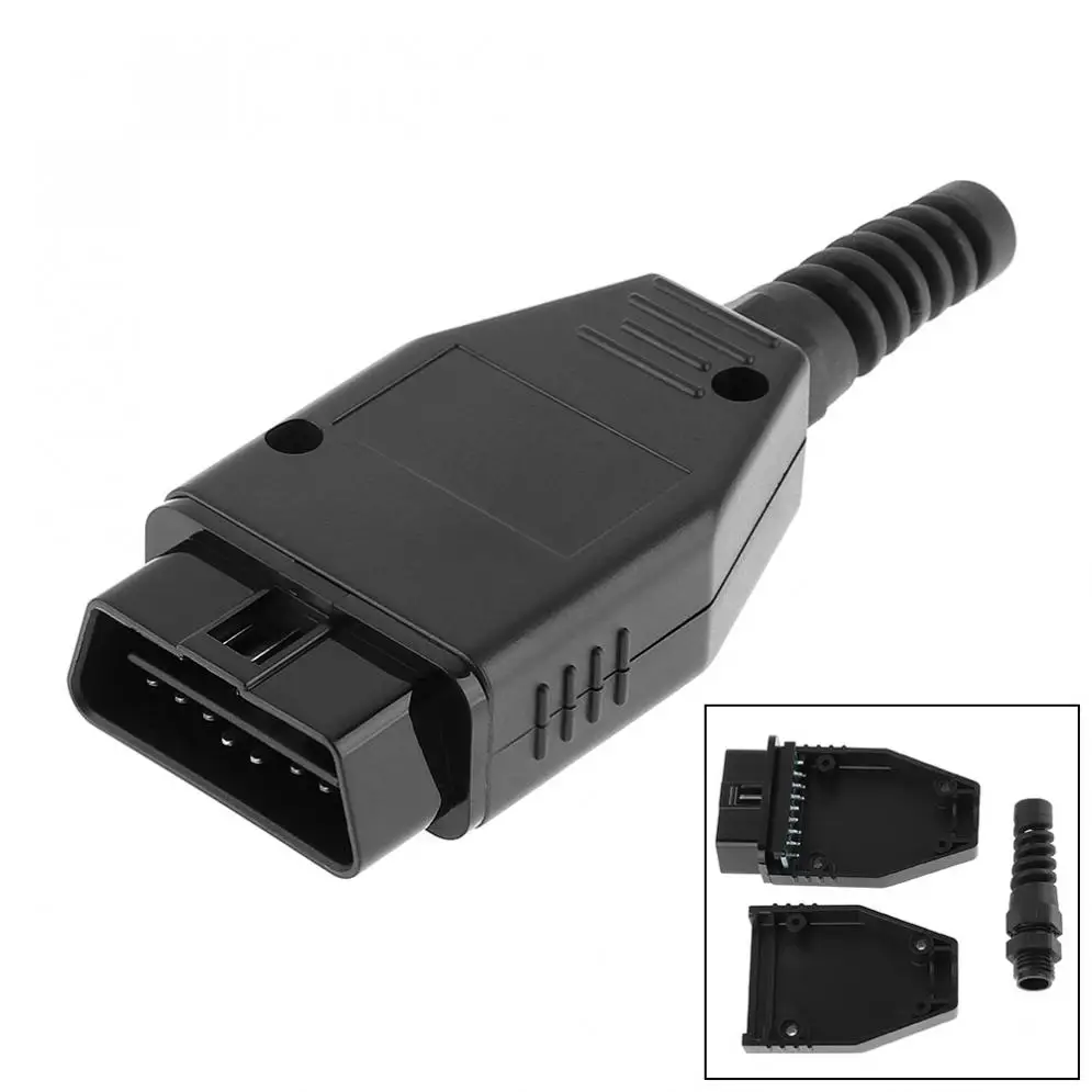 

OBD-II 16Pin Male Extension Opening Cable Cars Diagnostic Interface Connector PLug with SR Shell and PCB Green Board