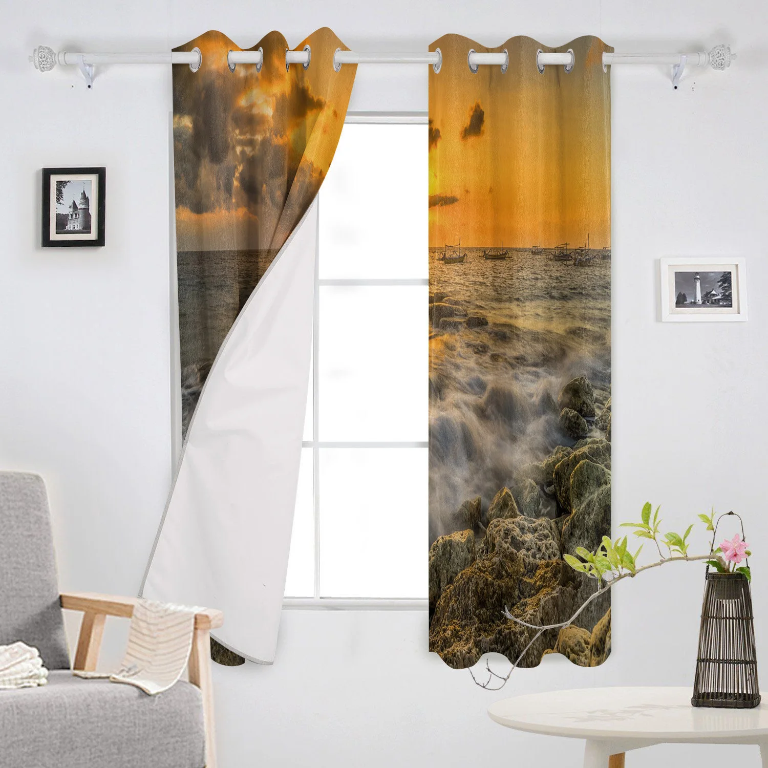 Sea Level Surging Waves Window Curtains Living Room Kitchen Modern Home Decor Bedroom Treatment Drapes |