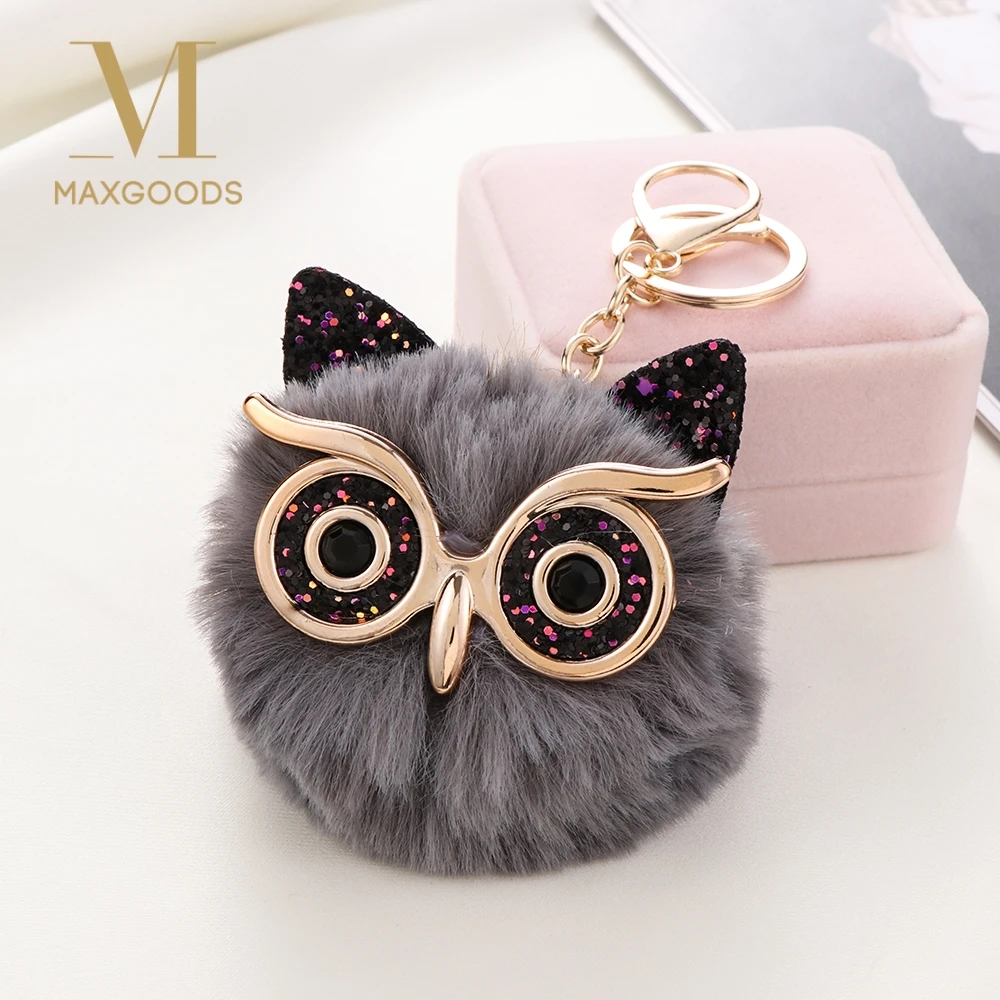 Брелок сова с милыми блестками для девочек и мальчиков пушистый помпон из