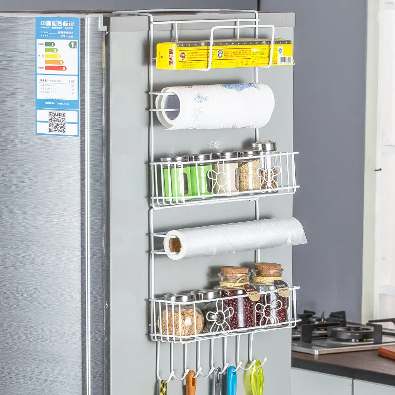 

Kitchen Shelves Refrigerator Shelf Side Wall Shelf Multi-functional Side Wall Plastic Wrap Storage Rack