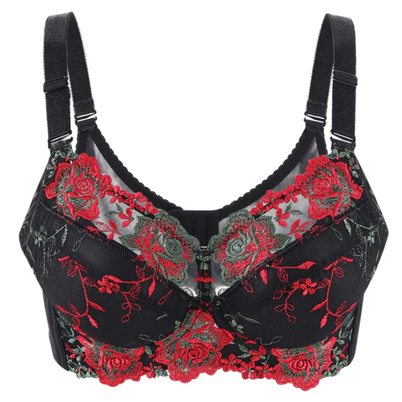 

Women Push Up Minimizer Bra Lightly Lined Floral Lace Embroidery Full Coverage Underwire 34 36 38 40 42 44 46 48 B C D E F G H