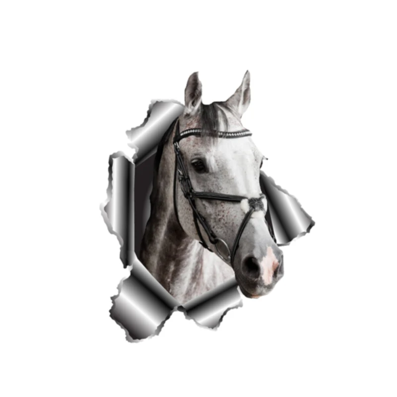 

Lifelike Car Sticker 3D White Horse Animal Accessories Car Window Cover Scratches Waterproof PVC 13cm X 12cm