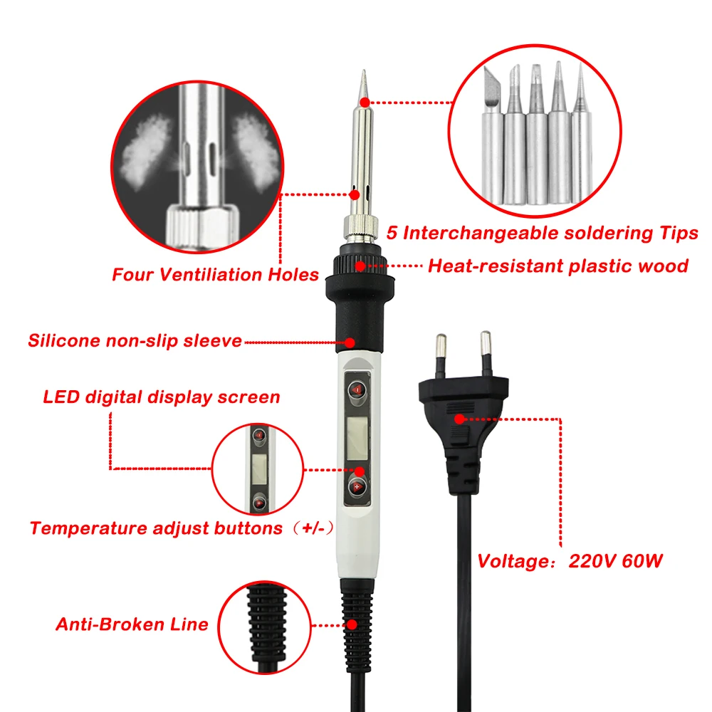 electric soldering iron 80W Electric Soldering iron LCD Digital Display Adjustable Temperature 110V / 220V Rework Welding Solder Tools electronics soldering kit