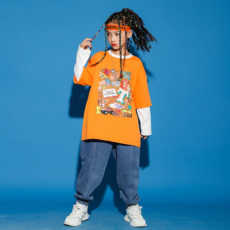 

Children'S Hip Hop Dance Suit For Boys/Girls Long Sleeve Street Dance Practice Clothing Kids Jazz Dance Stage Costumes
