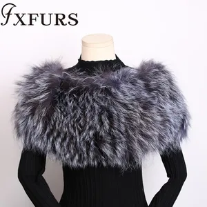 Новинка 2020 г., зимние шарфы из натурального Лисьего меха, толстая теплая шаль высшего качества, модное женское пончо из 100% натурального меха енота