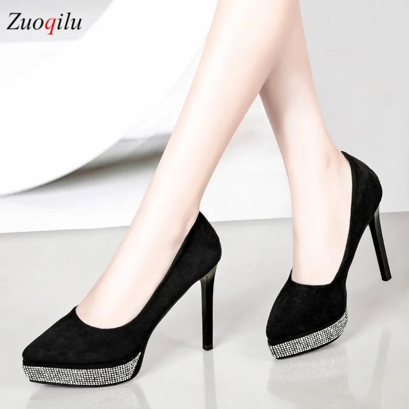 2020 crystal shoes women high heels wedding platform pumps rhinestone black red | Обувь