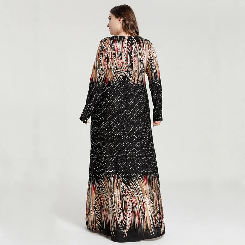 

Muslim Fashion Women Islamic Clothing Turkish Dress Plus Size Abaya Traditional Casual Streetwear Elegant Long Sleeve Print