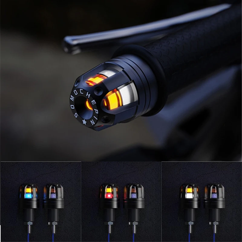 

High Quality Motorcycle Handlebar End LED Turn Signal Light Motorbike Accessories Moto Handle Bar Modified Handle Grip Plug Side
