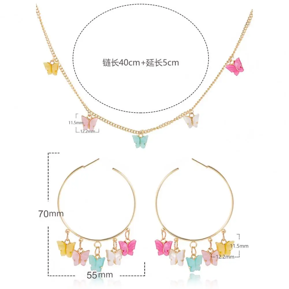 

70% Hot Sell Necklace Butterfly Shape Fine Workmanship Set Female Two Piece Acrylic Necklace Earrings for Women