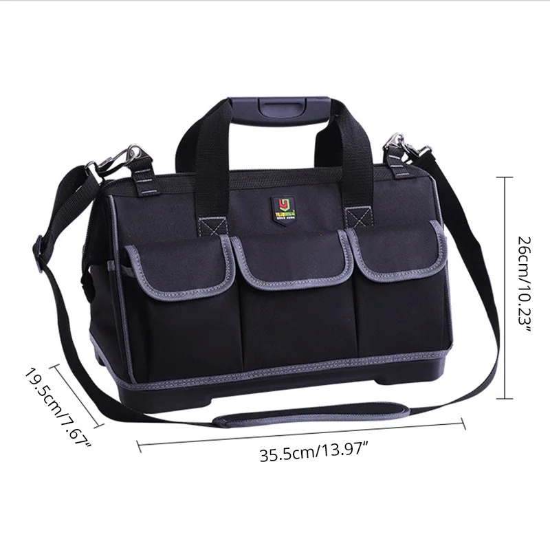 

15-inch Tool Bag For Men Large Storage Bag With ABS Plastic Molded Base Professional Oxford Cloth Electricians Tools Tote