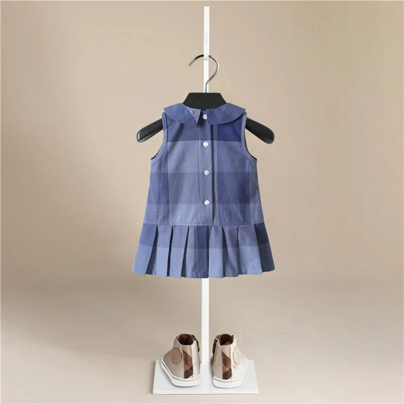 Летние Новые Детские платья для девочек платье без рукавов в клетку с милым