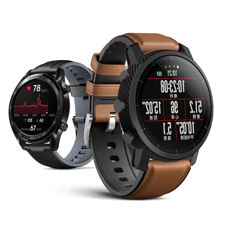 Ремешок для смарт часов Amazfit GTR кожаный браслет Xiaomi Huami Gtr Pace/1 Stratos/2 силиконовый