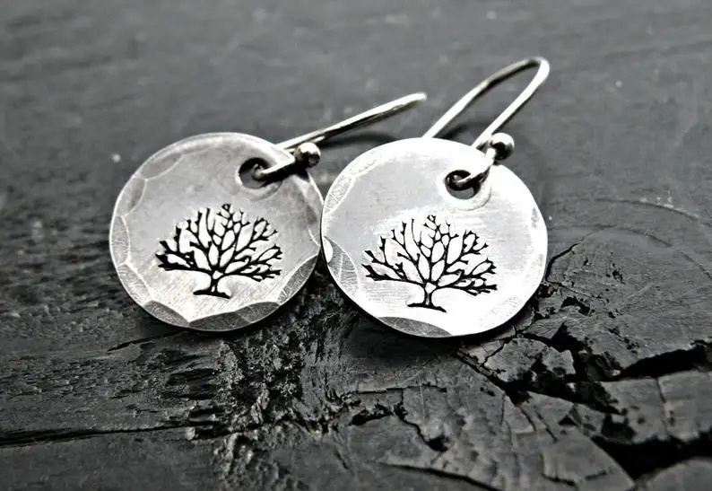 

Vintage Female Life Tree Drop Earrings Charm Silver Color Dangle Earrings For Women Punk Metal Round Wedding Earrings