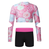 toddler girls sport outfits gym yoga sets sportswear long sleeve sports crop top training fitness shorts childrens set clothes