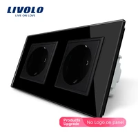 livolo manufacturer livolo eu standard wall power socket black crystal glass panel ac110250v 16a wall outlet vl c7c2eu 12