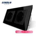Livolo производитель, Livolo ЕС Стандартный стены Мощность гнездо, черного цвета с украшением в виде кристаллов Стекло Панель, AC110  250V 16A розетки VL-C7C2EU-12
