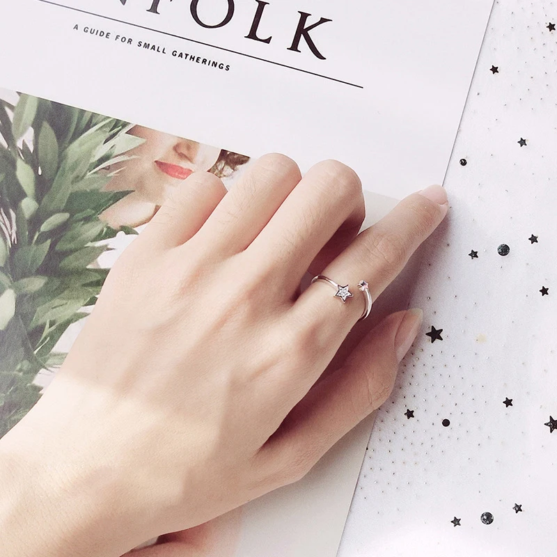 Trustdavis Настоящее серебро 925 пробы модные милые звезды CZ Открытые Кольца Размер 5 6 7