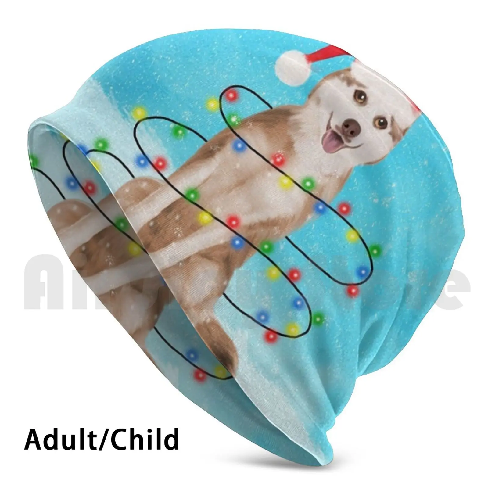 

Siberian Husky Dog With Christmas Lights In Snow Beanies Knit Hat Hip Hop Siberian Husky Dog Animal Pet Christmas