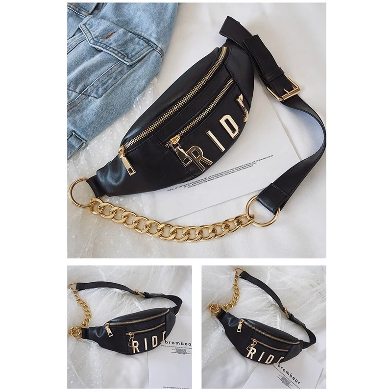 Поясные сумки для женщин Модный женский кожаный ремень цепочки букв поясная