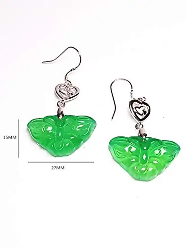 

LETSFUN Hand Carved 925 Silver Butterfly Green Jade Chalcedony Women Earrings Emerald Gemstones Womens Earrings